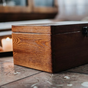 Brown wooden box with clasp lock,jewelry box,ring box,gift ideas,natural wood,personalized box,personalisation,letter box, big box,WITH LOVE image 6