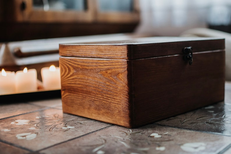 Brown wooden box with clasp lock,jewelry box,ring box,gift ideas,natural wood,personalized box,personalisation,letter box, big box,WITH LOVE image 6