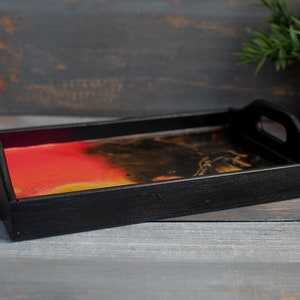 Black wooden tray, natural wood, kitchen tray, salver, kitchen storage, black pink gold, resin, unique, With Love image 6
