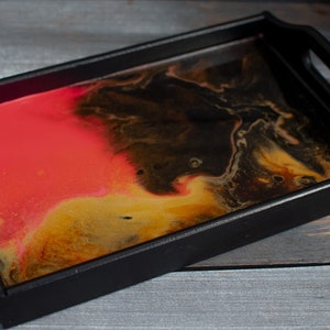 Black wooden tray, natural wood, kitchen tray, salver, kitchen storage, black pink gold, resin, unique, With Love image 3