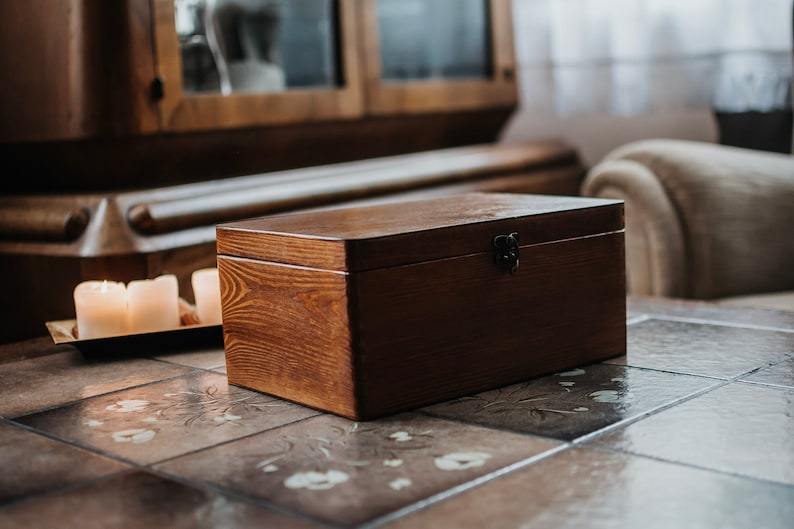 Brown wooden box with clasp lock,jewelry box,ring box,gift ideas,natural wood,personalized box,personalisation,letter box, big box,WITH LOVE image 5