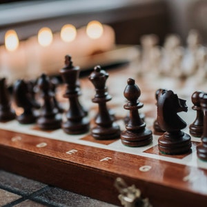 Original Tournament Chess Set no3, Inlaid chess board, hand curved chess pieces, Engraving