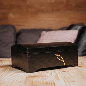 Big black wooden box closed with key,natural wood, lockable,box with lock, wooden keepsake,jewerly box,birthday, elegant box, WITH LOVE
