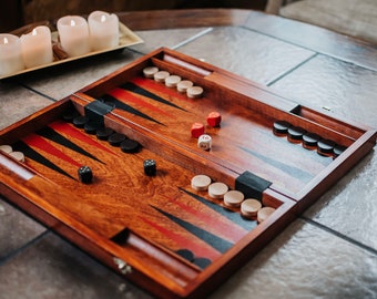 Backgammon de madera grande, hecho a mano en madera natural, personalización, grabado