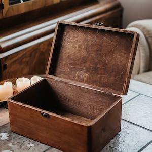 Brown wooden box with clasp lock,jewelry box,ring box,gift ideas,natural wood,personalized box,personalisation,letter box, big box,WITH LOVE image 7