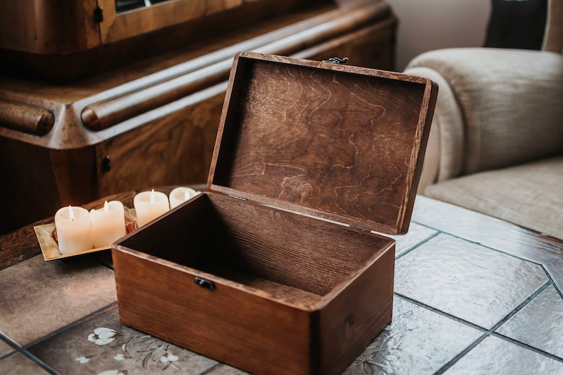 Brown wooden box with clasp lock,jewelry box,ring box,gift ideas,natural wood,personalized box,personalisation,letter box, big box,WITH LOVE image 7