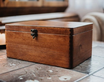 Brown wooden box with clasp lock,jewelry box,ring box,gift ideas,natural wood,personalized box,personalisation,letter box, big box,WITH LOVE