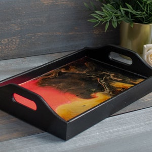 Black wooden tray, natural wood, kitchen tray, salver, kitchen storage, black pink gold, resin, unique, With Love image 5