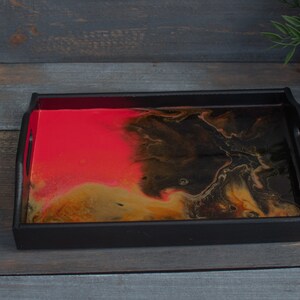 Black wooden tray, natural wood, kitchen tray, salver, kitchen storage, black pink gold, resin, unique, With Love image 9