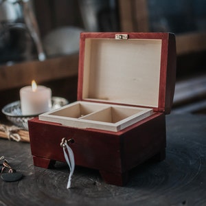 Mahogany wooden box closed with key,natural wood, lockable,box with lock,two compartments,wooden keepsake,jewerly box,birthday,anniversary image 2