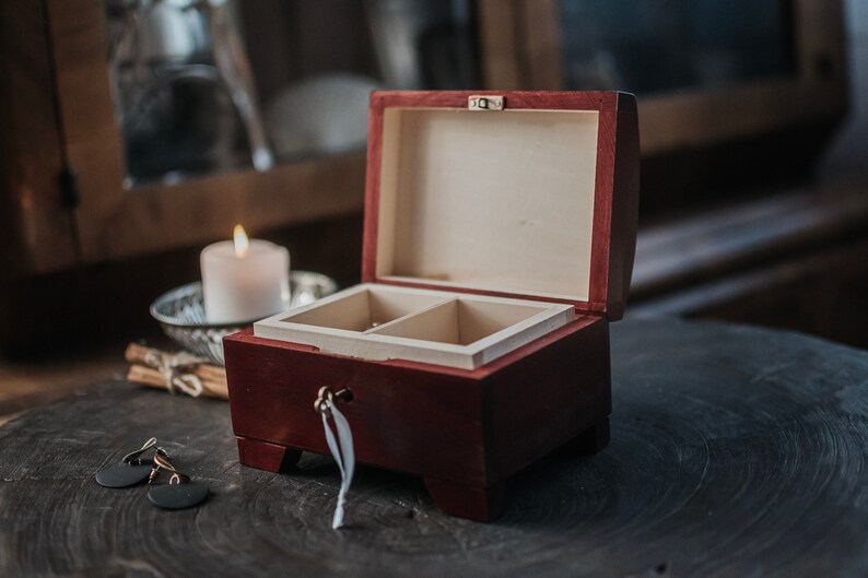 Mahogany wooden box closed with key,natural wood, lockable,box with lock,two compartments,wooden keepsake,jewerly box,birthday,anniversary image 2