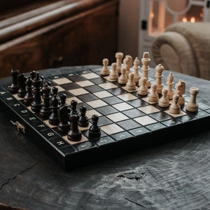 Juego de ajedrez de madera, tamaño de viaje, portátil, ajedrez de madera artesanal nuevo, juego de mesa, juego, diversión, juego estratégico, CON AMOR