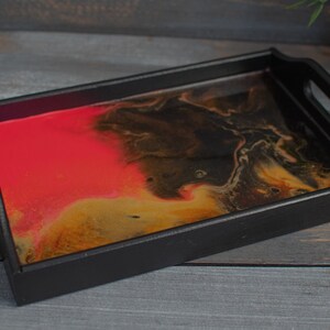 Black wooden tray, natural wood, kitchen tray, salver, kitchen storage, black pink gold, resin, unique, With Love image 2