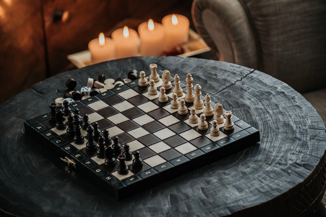 Small Wooden Chess and Backgammon and Checkers 3 in 1 Game, Wooden ...