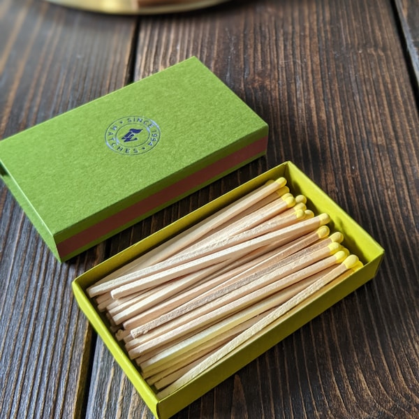 Set of 2 boxes, The long green matches, decorative box, matchsticks, match, green matches, elegant matches, birthday gift, with love