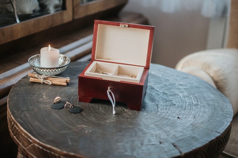 Mahogany wooden box closed with key,natural wood, lockable,box with lock,two compartments,wooden keepsake,jewerly box,birthday,anniversary image 3