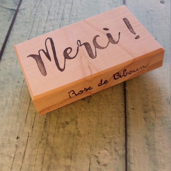 Stamp engraved by hand "Thank you" / "Merci" handmade Rubberstamp