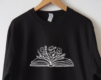 Book Sweatshirt Reading Sweatshirt Unisex Book flowers Wildflowers Sweater Eco print Bookish sweatshirt Librarian sweatshirt books