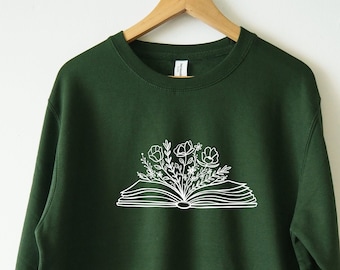 Book Sweatshirt Wildflowers Reading Sweatshirt Book Flower Sweatshirt Floral Water based print Bookish sweatshirt Librarian sweatshirt