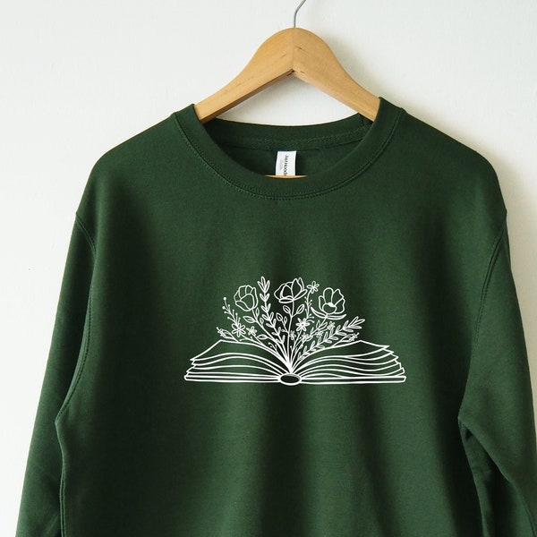 Book Sweatshirt Wildflowers Reading Sweatshirt Book Flower Sweatshirt Floral Water based print Bookish sweatshirt Librarian sweatshirt