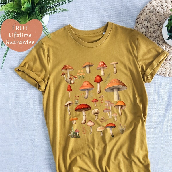 Mushroom Shirt, Aesthetic Mushroom organic shirt, Cottagecore shirt, Goblincore Tshirt, nature shirt, botanical shirt, magic mushrooms,