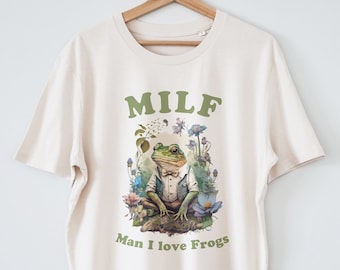 Camisa MILF Homem I Love Frogs, camisa orgânica Cottagecore, camisa Goblincore, camisa sapo, camiseta sapo, presentes sapo, camisa engraçada sapo e sapo