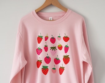 Strawberry Sweatshirt Cottagecore Sweater Unisex Eco Print soft Cottagecore clothing Strawberry shirt fruit shirt cottage core shirt