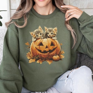 Vintage 90s Cat Halloween Sweater, Retro Halloween Shirt, Spooky Season, Pumpkin Shirt, Halloween Shirt, Vintage Halloween Shirt,Cat Sweater