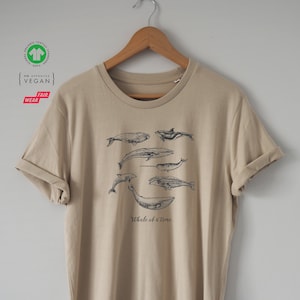 Whale of a time ORGANIC Whale T-shirt shirt Water based Eco ink High Quality Soft unisex Peta Vegan approved Sustainable Nature Dolphin Sea