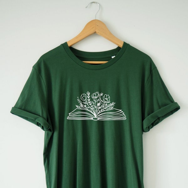 Book Flower Shirt T-Shirt Organic Soft comfortable Great fit Eco Print Wildflowers Reading Shirt Floral Shirt Bookish shirt Librarian shirt