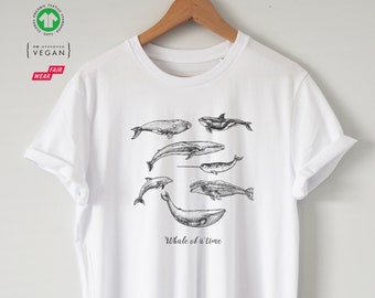 Whale of a time ORGANIC Whale T-shirt shirt Water based Eco ink High Quality Soft unisex Peta Vegan approved Sustainable Nature Dolphin Sea