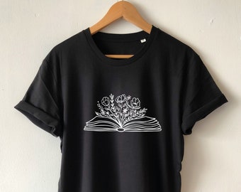 Livre Flower Shirt T-Shirt Organique Doux confortable Super coupe Eco Print Wildflowers Reading Shirt Floral Shirt Bookish Shirt Librarian shirt