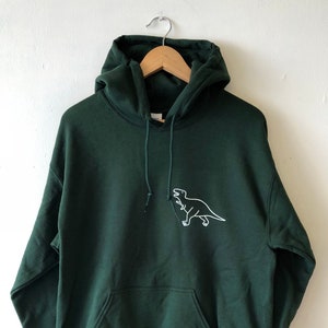 Dinosaurier Tasche Hoodie Kapuzen Sweatshirt unisex Hochwertiger Wasserbasierter Druck Soft Weltweit Schiff Dino T-Rex Jurassic Brontosaurus lustig Forest green