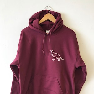 Dinosaurier Tasche Hoodie Kapuzen Sweatshirt unisex Hochwertiger Wasserbasierter Druck Soft Weltweit Schiff Dino T-Rex Jurassic Brontosaurus lustig Burgundy