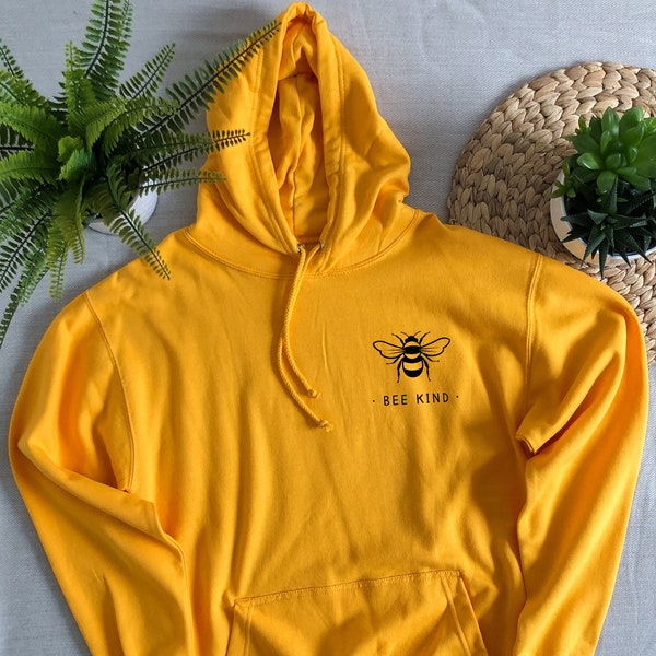 BEE KIND Hoodie Hooded Sweater Sweatshirt, Save The Bees hoodie, Eco ink High Quality print, Soft fleece lining, unisex Nature Bees be kind