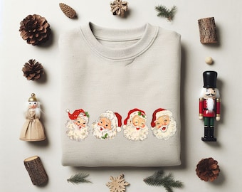 Retro cheerful Santa sweatshirt, Vintage Santa sweater, Christmas sweatshirt *Lifetime print guarantee* Vintage Christmas, Christmas sweater