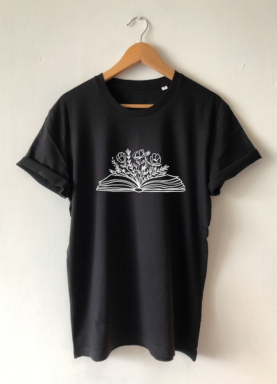 Book Flower Shirt T-Shirt Organic Soft comfortable Great fit Eco Print Wildflowers Reading Shirt Floral Shirt Bookish shirt Librarian shirt
