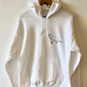 Dinosaurier Tasche Hoodie Kapuzen Sweatshirt unisex Hochwertiger Wasserbasierter Druck Soft Weltweit Schiff Dino T-Rex Jurassic Brontosaurus lustig White - blk prt