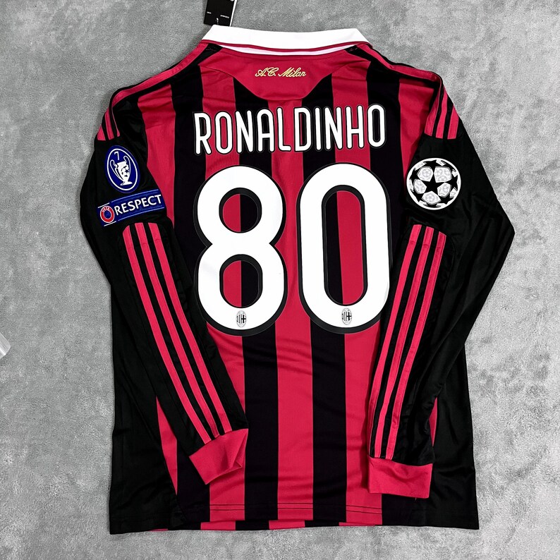 AC Milan Ronaldinho Long Sleeve Home Shirt Vintage Jersey, AC Milan