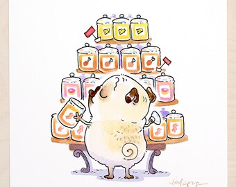 Candle Shopping - funny pug art, pug candles print by Inkpug