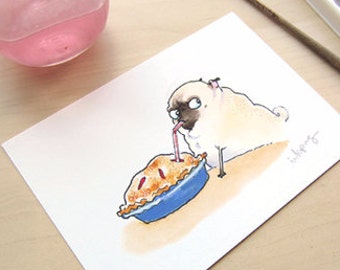 Right Tool for the Job Pug Art Print - Funny Kitchen Art, Pie Print, Pug and Cherry Pie Kitchen Decor by Inkpug