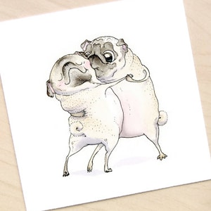 Old Love Pug Art Print - Pug Love Artwork, Square Art Print, Love Print, Cute Art Print, Wedding or Valentines Decor by Inkpug