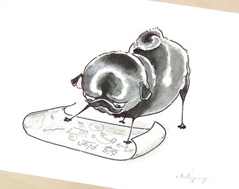 Big Plan Black Pug Art Print - Funny Pug Print, Black Pug Decor, Pug with a Secret Plan by Inkpug