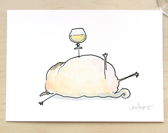 Cheers - drunk pug art print, funny kitchen art, craft beer decor, wine art, pug kitchen decor, funny drawing by Inkpug