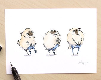 Tight Pants - funny pug art print, pug decor, pug wall art for bedroom or closet, skinny jeans print, fashion pug comic by Inkpug