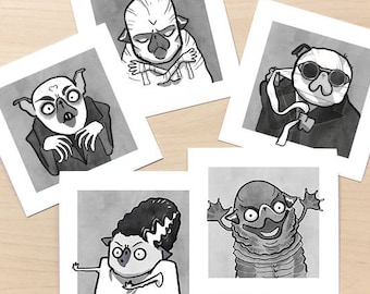 Creature Feature Halloween Pug prints - Classic monster movie prints, pug monster art, pug art for Halloween by Inkpug