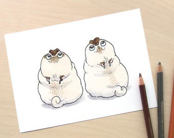 Looking Up - two pugs art print by Inkpug