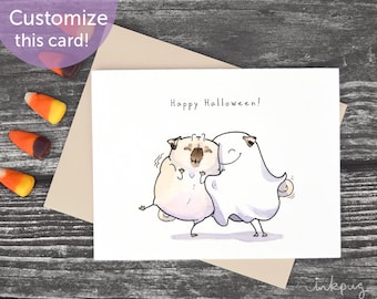 ghost pug hugs cute halloween card pug halloween card halloween anniversary card or love card ghostess with the mostest pug by inkpug