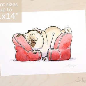 Relax pug art - cute napping pug print by Inkpug