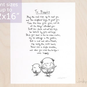 To Puppies - pug memorial print, pug memorial art, pugs bereavement gift, rainbow bridge pug art by Inkpug